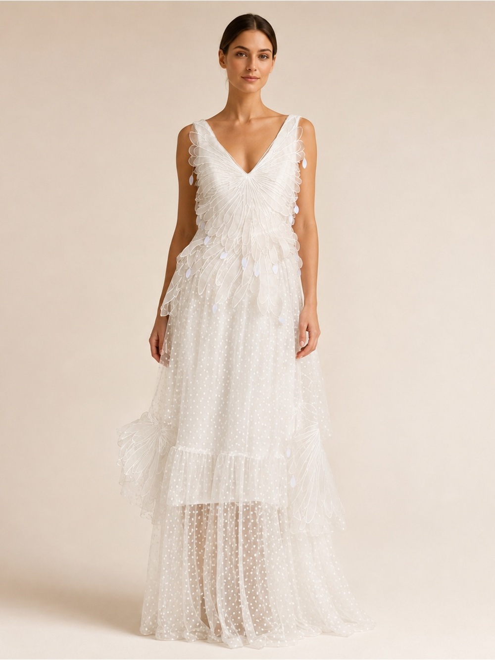 NWT White Butterfly Appliqué Couture Maxi Dress